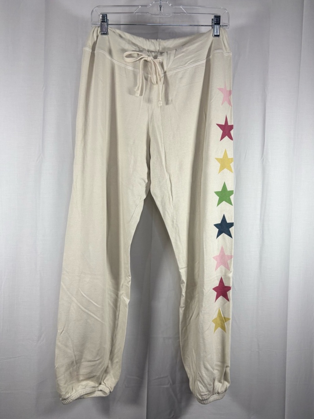 EUC SUNDRY Womens Cream Sweatpants with Rainbow Star Graphic Size 3/L